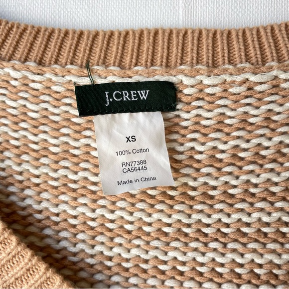 J. Crew V-Neck Sweater Tan and White Stripes Long Sleeved 100% Cotton XS - Picture 6 of 11